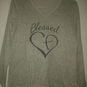 Gray 'Blessed' Long Sleeve Shirt